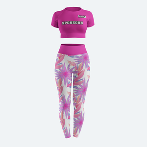 Ensemble de leggings et de hauts courts décontractés pour femmes, personnalisés par sublimation, transfert thermique, respirant, séchage rapide, extensible, nom et numéro personnalisés - Product Image 1