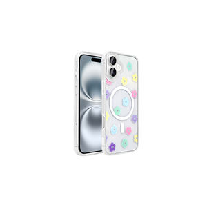 Coque rigide transparente magnétique M-Safe pour iPhone 16 Plus, motif mignon Zore Folk Daisy, protection élégante, style Ins Plus - Product Image 1
