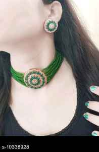 Fabricante nupcial indio chapado en oro de alta calidad perla AD CZ gargantilla conjunto de collar para niñas mujeres boda - Product Image 2