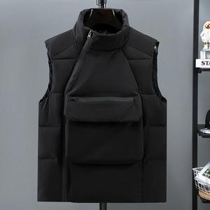 2025 automne hommes décontracté gilet avec grande poche gilet manteau col sans manches bouffantes vestes fermeture à glissière hiver chaud manteau - Product Image 5