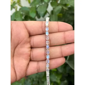 Pulsera de tenis de plata 925 con piedra lunar arcoíris, accesorio de moda - Product Image 1