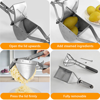 Roestvrijstalen aardappelpureeknijper, handmatige aardappelpers met lange steel, verwijderbare mand, meerdere kleuren handgrepen voor gebruik in de keuken