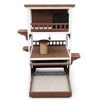 Enclos pour chat en bois à trois niveaux pour l'extérieur avec poteaux à gratter en sisal, condo mobile pour chat, maison pour animaux de compagnie pour patio