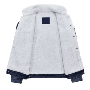 Chaqueta vaquera de invierno para hombre de último estilo, decoración de piel abierta, cuello levantado, relleno de algodón de lona, Chaqueta de punto con estampado liso - Product Image 2