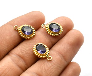 Argento antico placcato oro 18K ametista gemma connettore singolo doppio anello (17x11mm 21x11mm) gioielli risultati componenti - Product Image 3