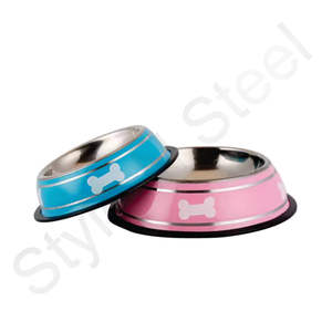 Food Feeding <b>Dog</b> <b>Bowl</b> <b>Stainless</b> <b>Steel</b> at Wholesale Price Pet Food Edges Pet Anti Skid Belly Pet <b>Bowl</b> With Bone Printing - Product Image 1
