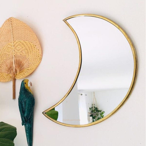 Living Room Decorative Half Moon Shape <b>Brass</b> Border Clear Glass Wall <b>Mirror</b> <b>Bathroom</b> Children Kida Decorative Wall <b>Mirror</b> Golden - Product Image 1