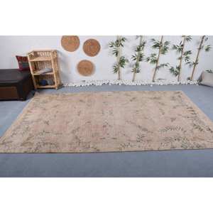 Alfombra turca vintage Beige verde 5,6X9,7 pies tejido plano de lana con patrón de retazos para decoraciones de sala de estar o uso en el pasillo - Product Image 1