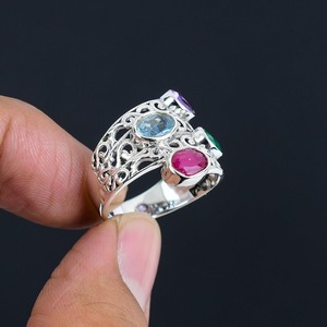 Boho Style 925 Sterling <b>Silver</b> multi <b>Stone</b> Gemstone <b>Ring</b> Jewelry Handmade <b>Silver</b> <b>Ring</b> Jewelry For Women Wedding Gift For Her - Product Image 3