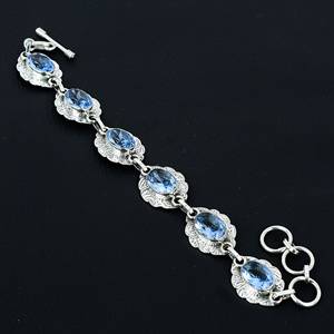 Bracelets à breloques faits main de style vintage, en argent sterling 925, avec aquamarine naturelle, certifiés par un tiers, Art Palace - Product Image 3