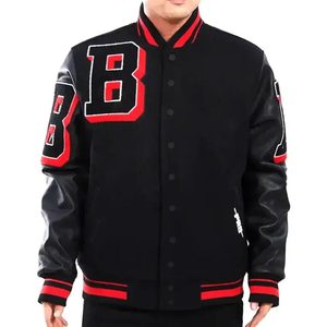 Chaqueta Varsity Bordada Personalizada para Hombre, Cuello Alto, Logotipo Frontal, Resistente al Viento, Transpirable, de Secado Rápido, Lana/Poliéster - Product Image 1