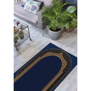 Alfombra de Oración Azul Marino: Diseño Islámico Dorado, Tapete Espiritual, Alfombra Suave con Pelo Largo - Product Image 4