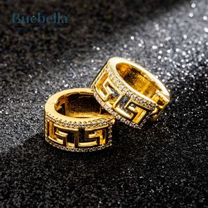 Venta caliente 925 plata esterlina 18K oro helado llave griega pendientes de Aro para Hombres estilo Hip Hop - Product Image 4