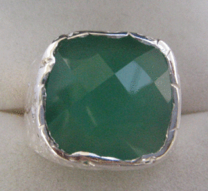 Women's Natural Green Onyx <b>Ring</b> in <b>925</b> Sterling <b>Silver</b> Turquoise Bezel Set with Pear Cut Diamond Everyday Wear From Shah Gems - Product Image 1