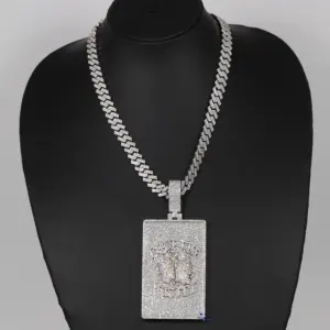 Popular New Arrival Round Brilliant Cut Moissanite Diamond Jewelry in 14kt White Gold Hip Hop Chain With Pendant For Men