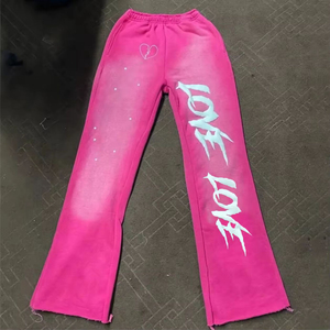 Pantalons de survêtement personnalisés lavés à l'acide pantalons de survêtement pour hommes pantalons de survêtement évasés à rayures incurvées et à imprimé bouffant - Product Image 2