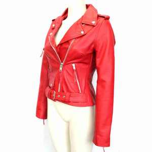 Mode en cuir véritable moto Bomber fermeture éclair femmes veste respirant Satin tissé à manches longues - Product Image 5