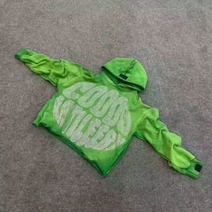 เสื้อฮู้ดมีซิปรุ่นที่ใส่สบายปักลาย3D ทึบสไตล์วินเทจผ้าซัก - Product Image 2