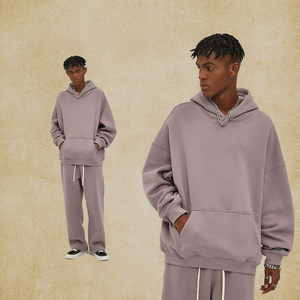 Survêtement d'hiver personnalisable pour hommes nouveauté couleur unie sweat-shirt respirant capuche épaisse délavé surdimensionné Streetwear imprimé - Product Image 1