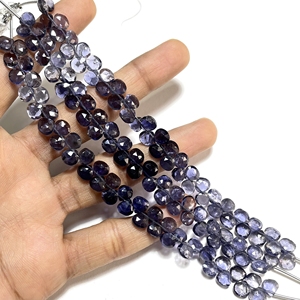 Cuentas de Briolette con forma de corazón facetado de iolita azul natural 5,5-6,5 MM suministros de joyería al por mayor para ABALORIOS - Product Image 3