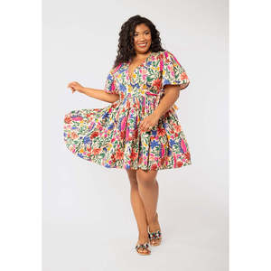 เดรสสั้นลายดอกไม้ Leota Alena ไซส์ XX-Large สีเบจหลากเฉด พร้อมเอวยางยืด แต่งโครเชต์ เสื้อผ้าลำลองสำหรับใส่ในช่วงกลางวัน ระบายอากาศได้ดี - Product Image 3