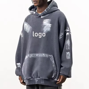 Logo personnalisé vierge doublé en détresse vintage sans ficelle à capuche poids lourd coton pull lavage à l'acide Streetwear sweats à capuche - Product Image 6