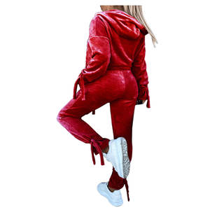 Custom Women 2 Piece Pant Set Velvet Tracksuit Two Piece Zip up <b>Hoodie</b> and Pants Sets Velvet Tracksuits for Women - Product Image 3