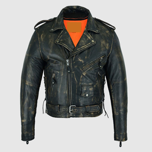 Veste en cuir de motard noir la plus vendue pour hommes veste en cuir de camionneur de style collège classique - Product Image 5