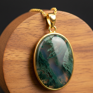 Vente chaude 925 Sterling Silver Dainty Chaîne Bohème Mousse Agate Goutte Forme Pendentif 18K Or Guérison Cristal De Mode pour Cadeau - Product Image 1