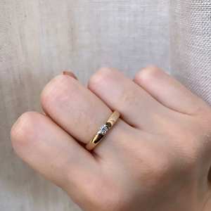 14k Solid Yellow Gold Natural Brilliant Cut 0.1 CT Single Diamond Luxury Minimalist Design Bezel Setting <b>Wedding</b> Band Ring - Product Image 5