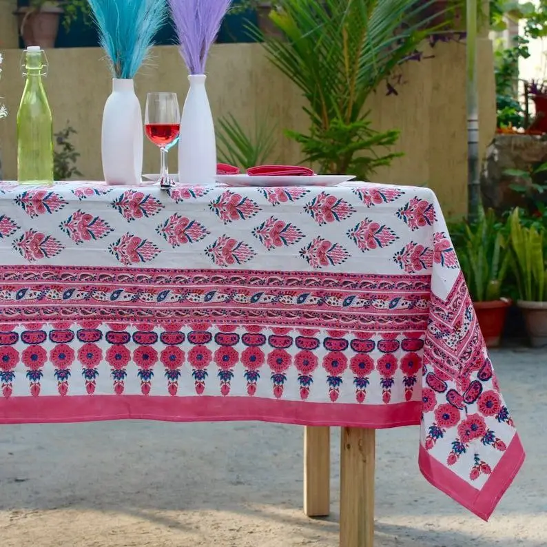 Cotton Block Print Tablecloth Rectangle/Square/Round Table Cloths With Runner/Napkins/Placemat Bohemian Dinner Table Cover