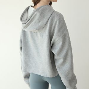 Sweat à capuche oversize à ourlet brut avec impression personnalisée Sweat-shirt court Boxy en polaire épaisse pour femmes - Product Image 5