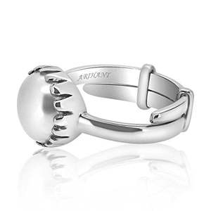 NOVAMART Fine <b>Silver</b> Astrological Gemstone <b>Ring</b> 4.25 & 12.25 Ratti Natural IIGS Certified Moti (Pearl) <b>Adjustable</b> Sizes Wholesal - Product Image 3