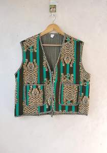 Chaqueta acolchada Bohemia Vintage para mujer, abrigo de invierno de algodón con frente abierto, chaleco a rayas con ribetes, patrón de animales, nuevo estilo, tejido informal - Product Image 6