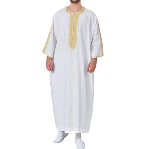 Thobe musulman moderne pour homme, noir, à boutons, manches longues, col montant, Jubba islamique, Kandura, Dishdasha, vêtements arabes décontractés - Product Image 4