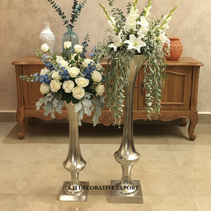 แจกันทรงกระบอกอะลูมิเนียมชุบโครเมียมสูง แจกันตั้งพื้นสำหรับตกแต่งทางเข้า แจกันดอกไม้หรูหรา งานแฮนด์เมด ทนทาน - Product Image 4