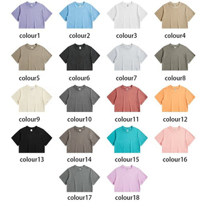 2024 femmes personnalisé haut court T-shirt lavage à l'acide plaine ample t-shirt décontracté femmes O cou coton haut court t-shirt - Product Image 2