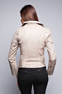 เสื้อแจ็คเก็ตหนังสำหรับผู้หญิงเสื้อโค้ทหนังแกะสั้นน้ำหนักเบาทรงสลิมฟิต - Product Image 5