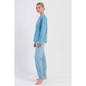 KADIN P.SUPREM XXL V YAKA UZUN KOL ETEGI OVAL PIJAMA TAKIM - มาวี - มาวี - Product Image 3