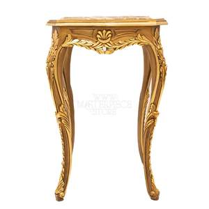 Table d'appoint carrée de style baroque de luxe avec plateau en marbre de qualité supérieure et cadre en bois sculpté à la main avec feuille d'or pour la décoration intérieure des palais - Product Image 2