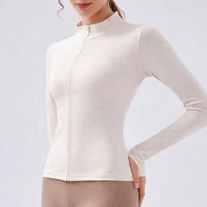 Chaqueta Deportiva Ajustada con Cierre para Mujer, de Algodón Suave, Elástica en 4 Direcciones, Ligera, sin Costuras, para Correr, Yoga, Tallas Grandes - Product Image 1