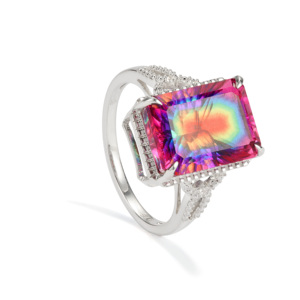 Bague en argent sterling avec quartz aurore et zircon blanc 8,09 carats - Product Image 1