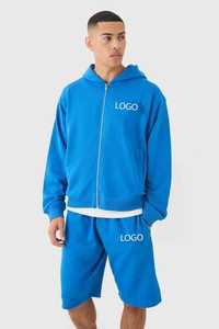 Conjunto Deportivo Unisex Cobalt de 2 Piezas con Capucha y Cremallera, Hombros Caídos, Transpirable, 100% Algodón Felpa, para Fitness, Jogging, con Estampado - Product Image 2