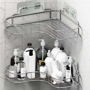 Double Tiers Wall-Mounted Bathroom Rack Black Metal Finish with Open Shelving for Daily <b>Shower</b> Necessities for Living Room - Product Image 6