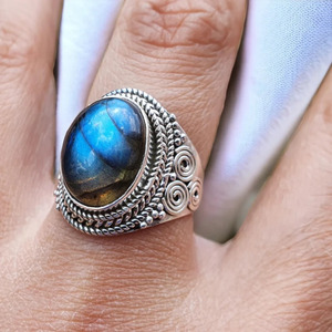 Natural Blue Labradorite Oval Shape Bezel Setting 925 Sterling <b>Silver</b> <b>Mens</b> Women Signet <b>Ring</b> Party Wholesale - Product Image 3