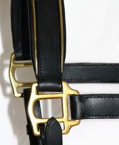 Nouveau licou SHOW en cuir robuste avec raccord argenté-cuir noir - Product Image 2