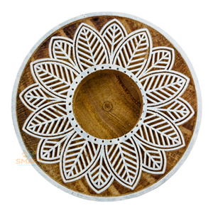 Wooden Round Handmade Eco-Friendly <b>Tealight</b> <b>Holder</b> with 2-color Print (Without <b>Tealight</b> Candle) for Festival Gifting Decoration - Product Image 1