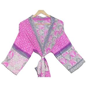 Kimono de seda Sari de retazos florales Vintage para mujer, vestido de noche de seda reciclada para la vida diaria para primavera y otoño, natación térmica - Product Image 4