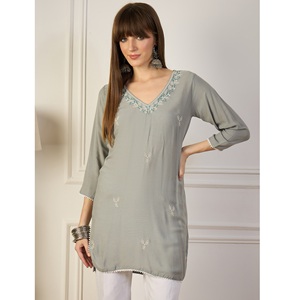 Most Selling Lightweight Daily Wear Short <b>Kurtis</b> with Daily Use Thread Embroidery Design Modern Tunic for Casual use For Export - Product Image 1