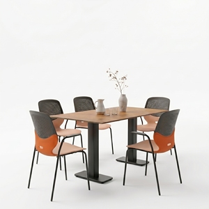 Juego de Mesa de Comedor Moderno con Acabado de Madera, Mesa Rectangular con Base de Metal y Juego de Sillas Perforadas para Cafetería o Área de Comedor - Product Image 1